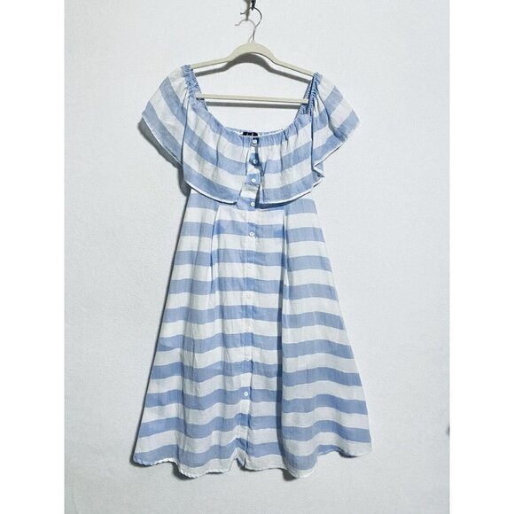 Lulus Dress Womens Medium Transatlantic Voyage Blue Stripe Midi Blue Cotton - Picture 2 of 7